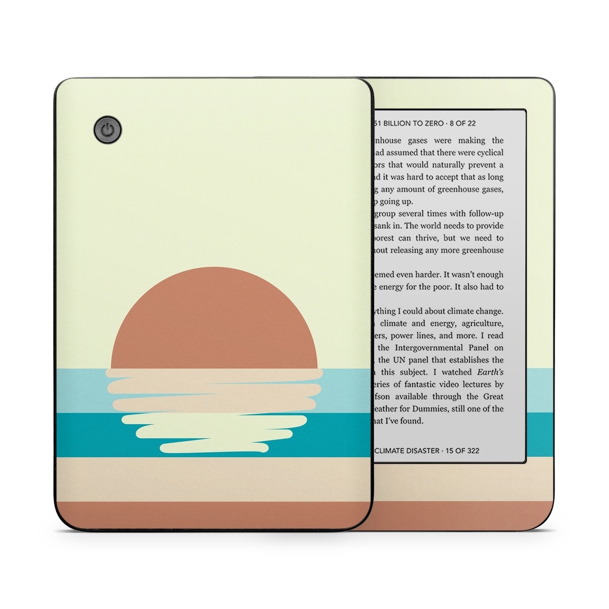 Kobo Clara 2E Skin design of Head, Water, Font, Electric blue, Horizon, Circle, Art, Sitting, Leisure, Graphics, with blue, yellow, brown, orange colors