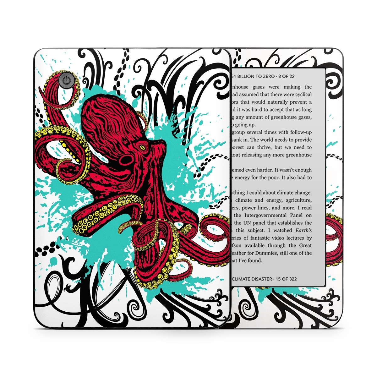 Kobo Clara 2E Skin design of Graphic design, Illustration, Visual arts, Octopus, Design, Art, Fictional character, Pattern, Clip art, Line art, with black, white, gray, red, blue, green colors