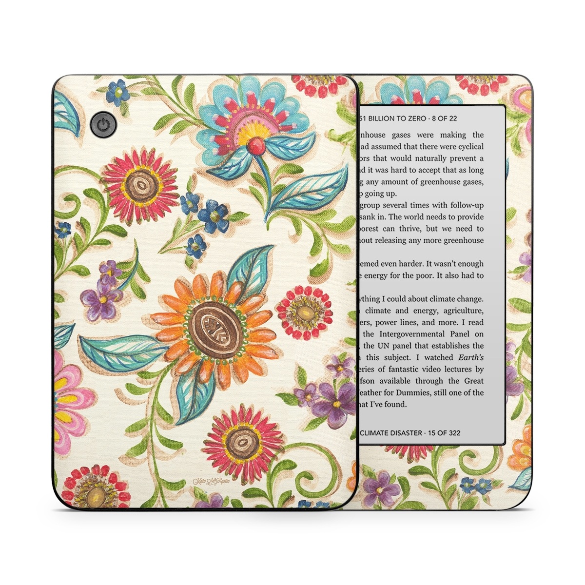 Kobo Clara 2E Skin design of Pattern, Floral design, Flower, Botany, Design, Visual arts, Textile, Plant, Wildflower, Pedicel, with gray, green, pink, yellow, red, blue colors