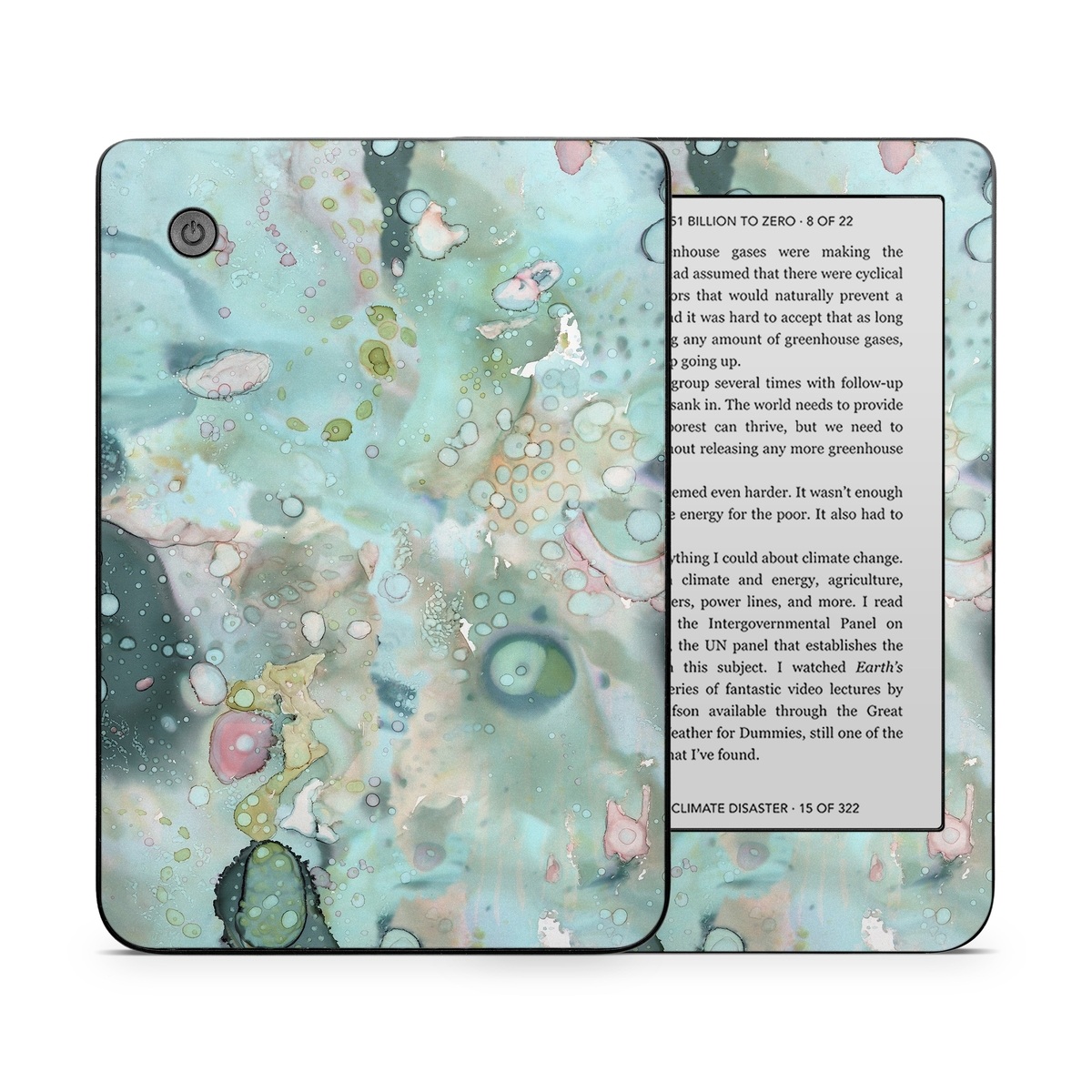 Kobo Clara 2E Skin design of Aqua, Blue, Green, Watercolor paint, Pattern, Turquoise, Organism, Design, Art, Painting, with blue, green, pink colors