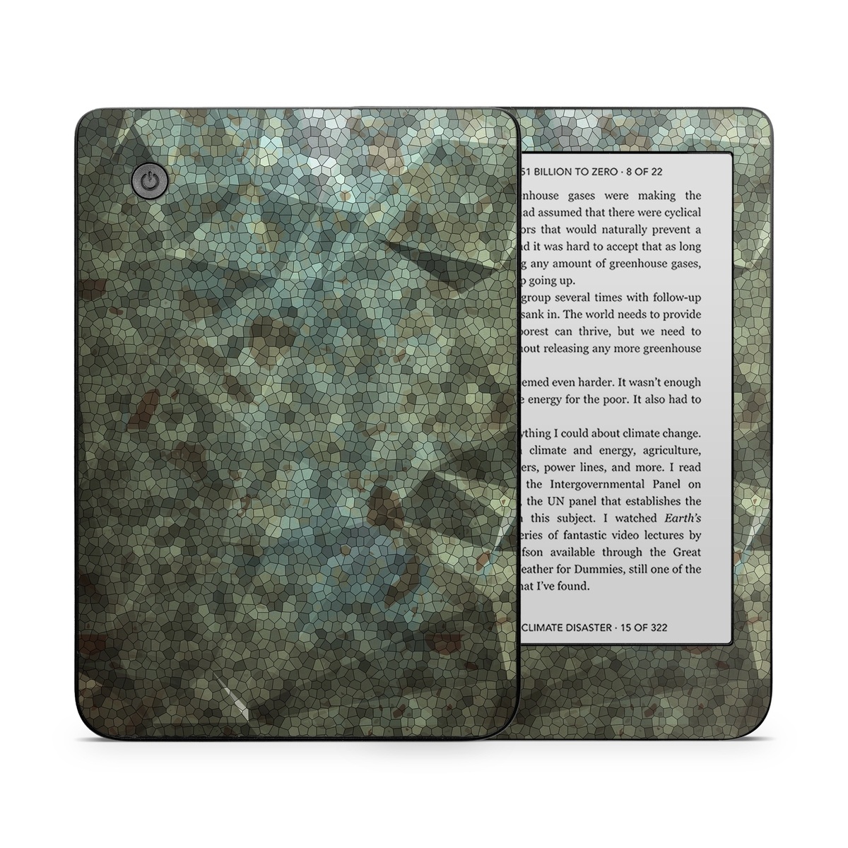 Kobo Clara 2E Skin design of Green, Pattern, Brown, Wall, Design, Rock, Geology, Camouflage, Granite, Metal, with black, brown, blue, gray, white colors