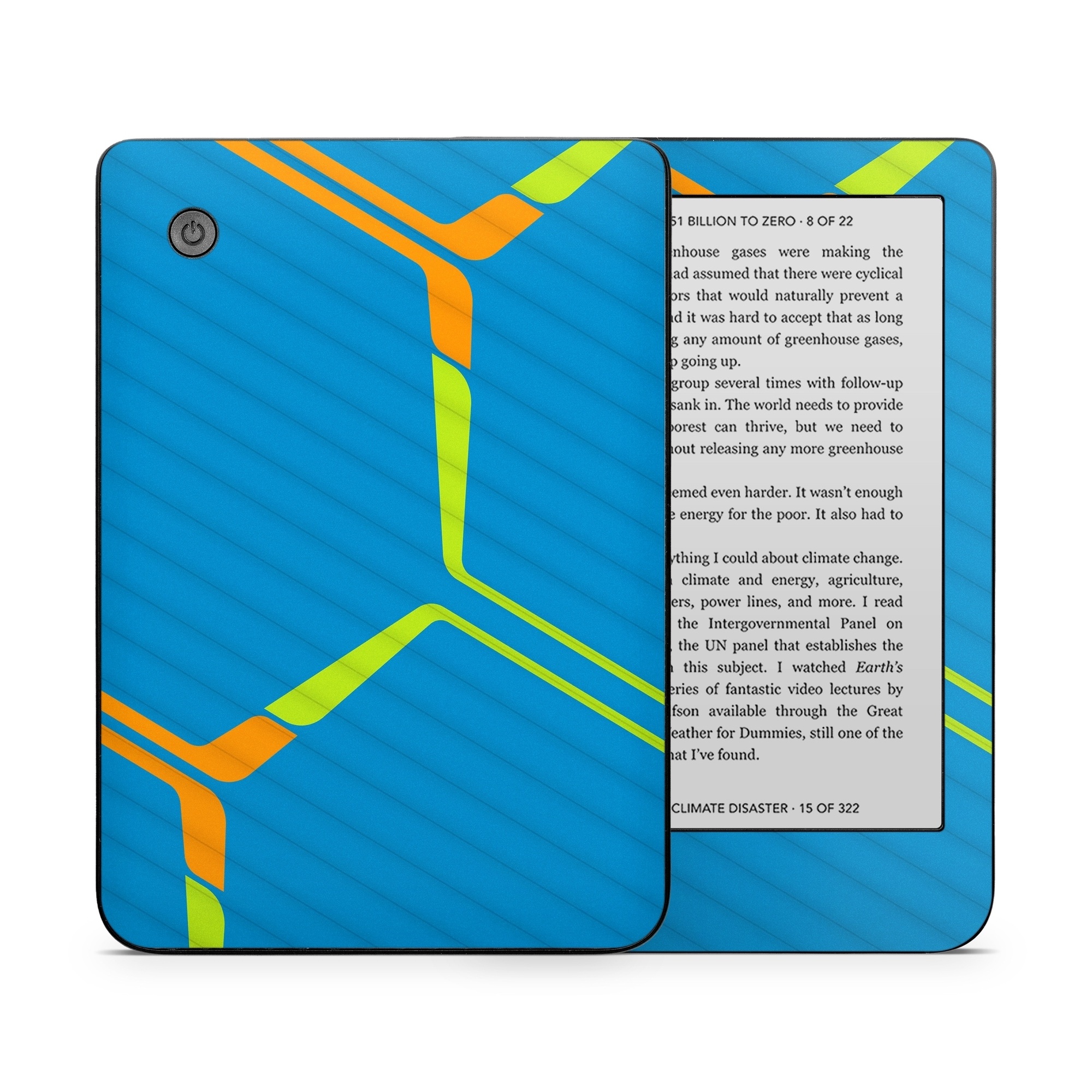 Kobo Clara 2E Skin design of Azure, Triangle, Rectangle, Parallel, Electric blue, Symmetry, Font, Pattern, Circle, Sky, with blue, orange, green colors