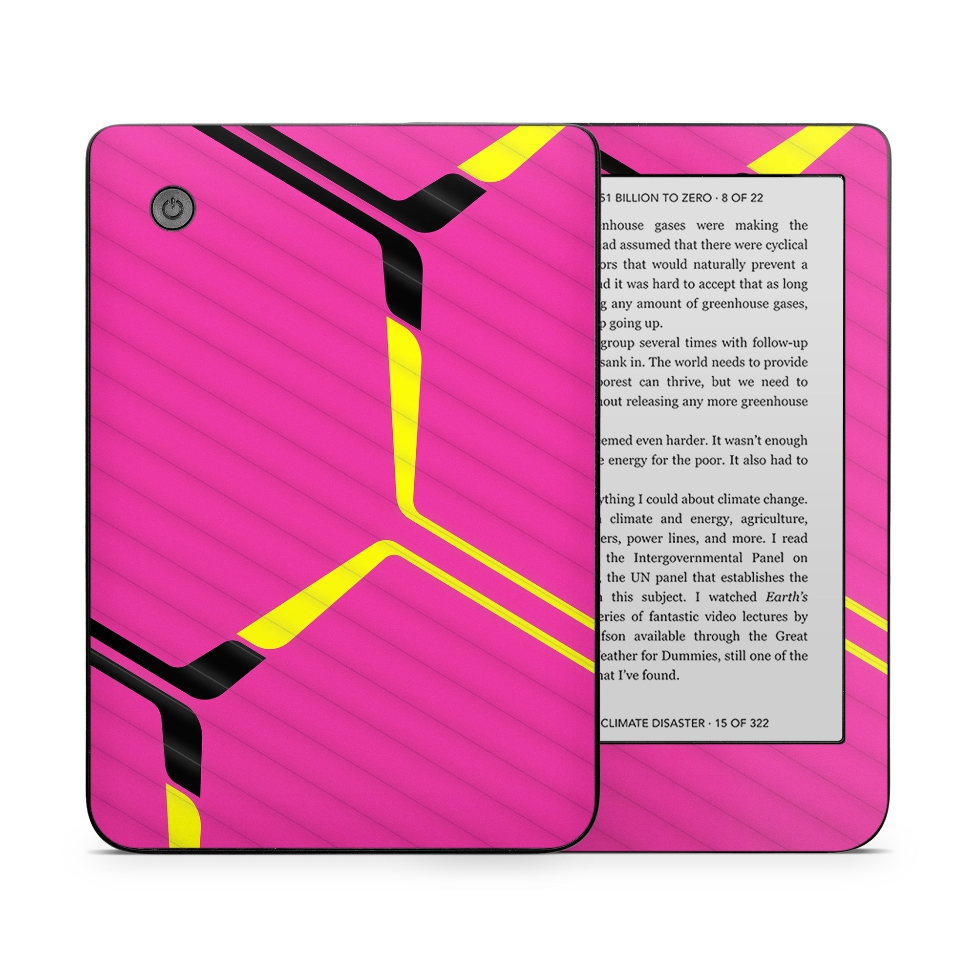 Kobo Clara 2E Skin design of Purple, Textile, Sleeve, Jersey, Violet, Triangle, Font, Magenta, Collar, Parallel, with pink, black, yellow colors