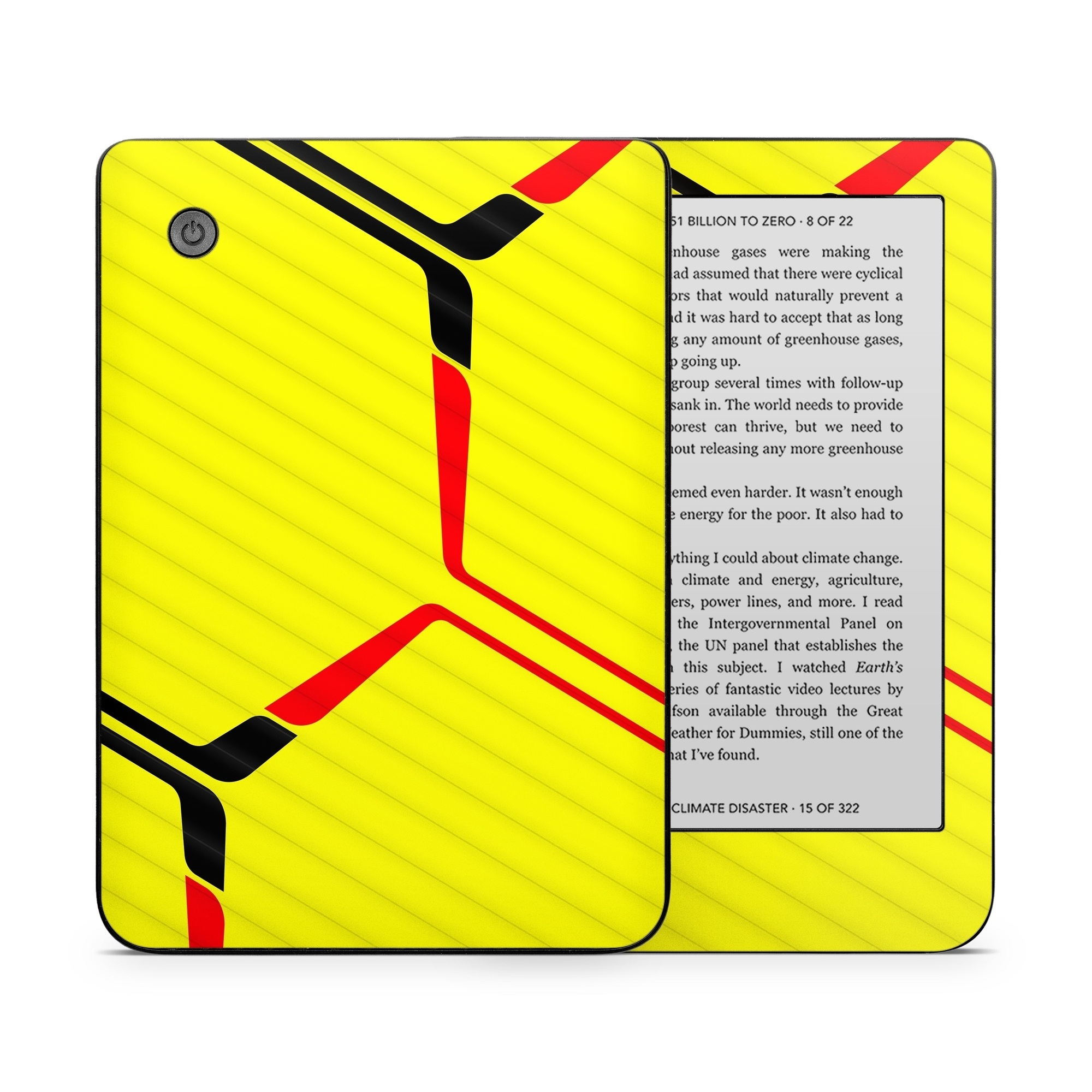 Kobo Clara 2E Skin design of Rectangle, Yellow, Parallel, Font, Tints and shades, Wood, Triangle, Pattern, Graphics, Symmetry, with yellow, black, red colors