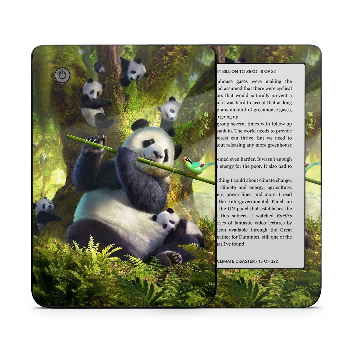 Kobo Clara 2E Skin design of Plant, Organism, Grass, Adaptation, Terrestrial animal, Painting, People in nature, Art, Beak, Panda, with white, black, brown, green, gray, yellow colors