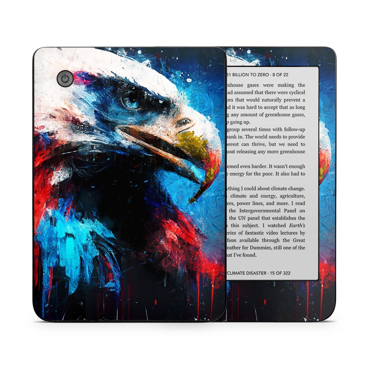 Kobo Clara 2E Skin design of Bird, Beak, Organism, Art, Feather, Paint, Painting, Accipitridae, Bird of prey, Electric blue, with blue, red, white, black, gray, yellow colors