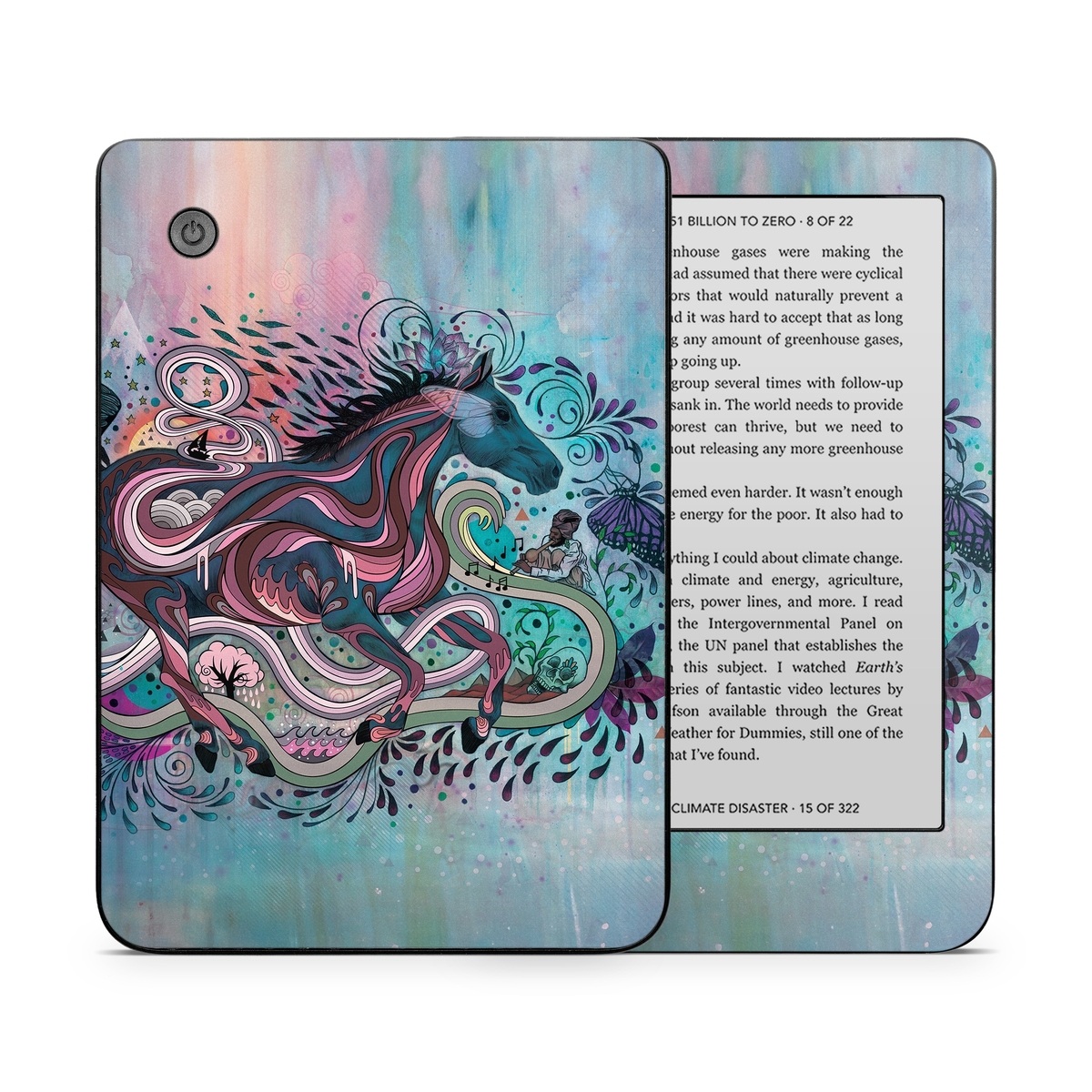 Kobo Clara 2E Skin design of Illustration, Art, Visual arts, Graphic design, Fictional character, Psychedelic art, Pattern, Drawing, Painting, Mythology, with gray, black, blue, red, purple colors