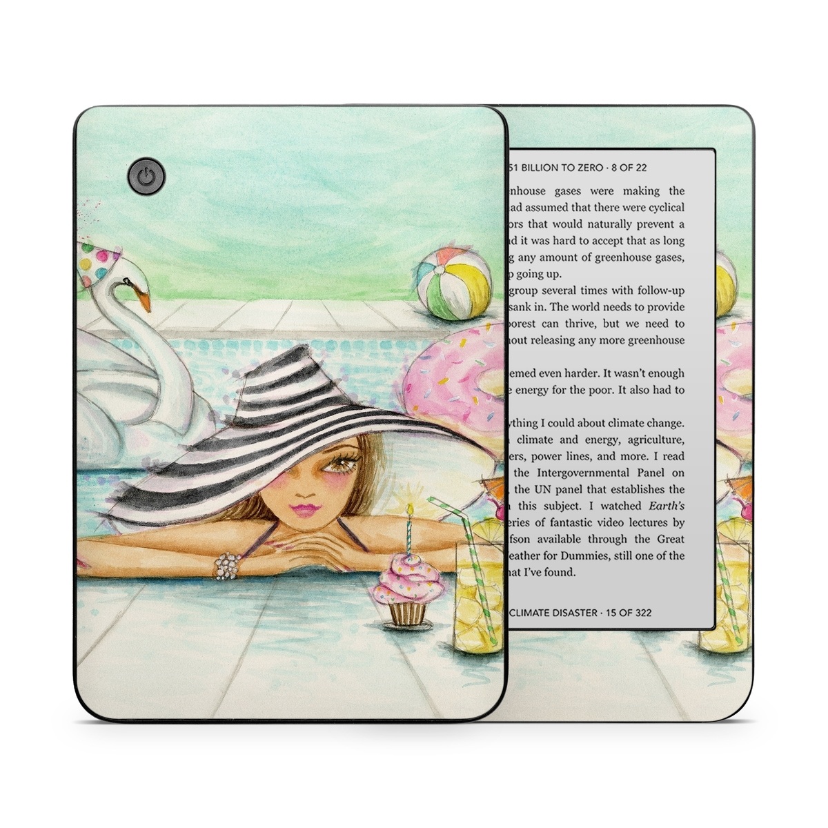 Kobo Clara 2E Skin design of Watercolor paint, Illustration, Cartoon, Art, Painting, Drawing, Fictional character, with blue, pink, white, black, brown, red, green, yellow colors