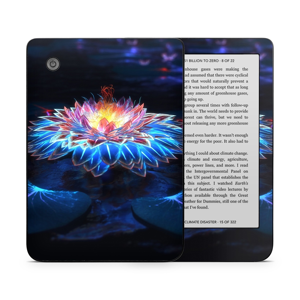 Kobo Clara 2E Skin design of Water, Light, Fractal art, Organism, Electric blue, Aquatic plant, Darkness, Plant, Art, Space, with black, blue, gray colors