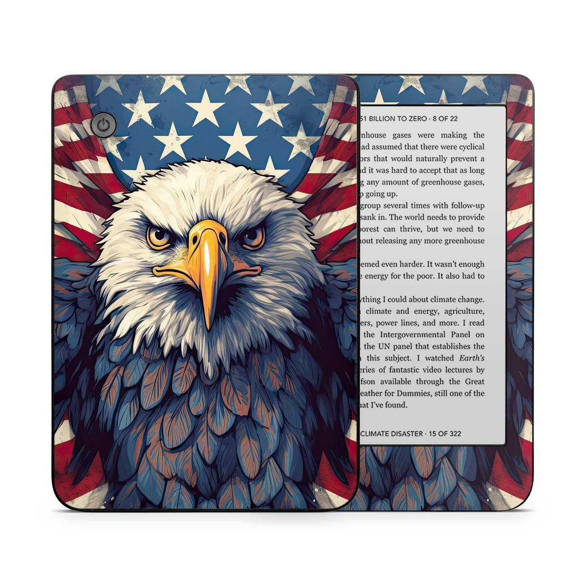 Kobo Clara 2E Skin design of Bird, Accipitridae, Beak, Sea eagle, Falconiformes, Feather, Eagle, Painting, Art, Bald eagle, with red, blue, white, brown, yellow, gray, orange colors