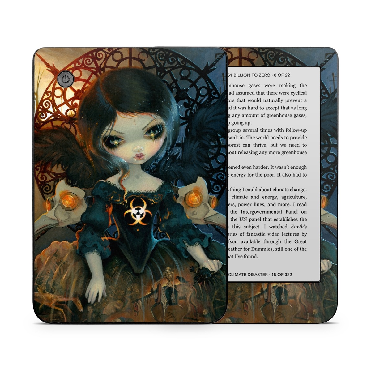 Kobo Clara 2E Skin design of Doll, Head, Illustration, Eye, Cg artwork, Fictional character, Toy, Iris, Art, Mythology, with brown, red, black, orange, blue, yellow colors