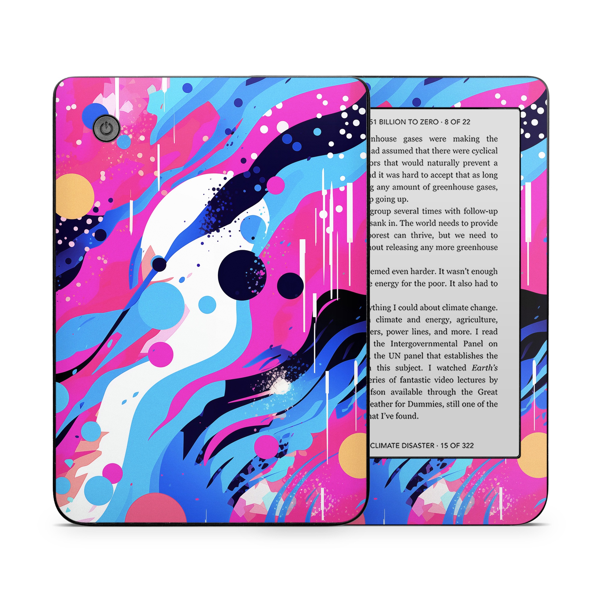 Kobo Clara 2E Skin design of Organism, Art, Line, Font, Magenta, Art paint, Paint, Pattern, Electric blue, Tints and shades, with pink, blue, white, black, orange colors