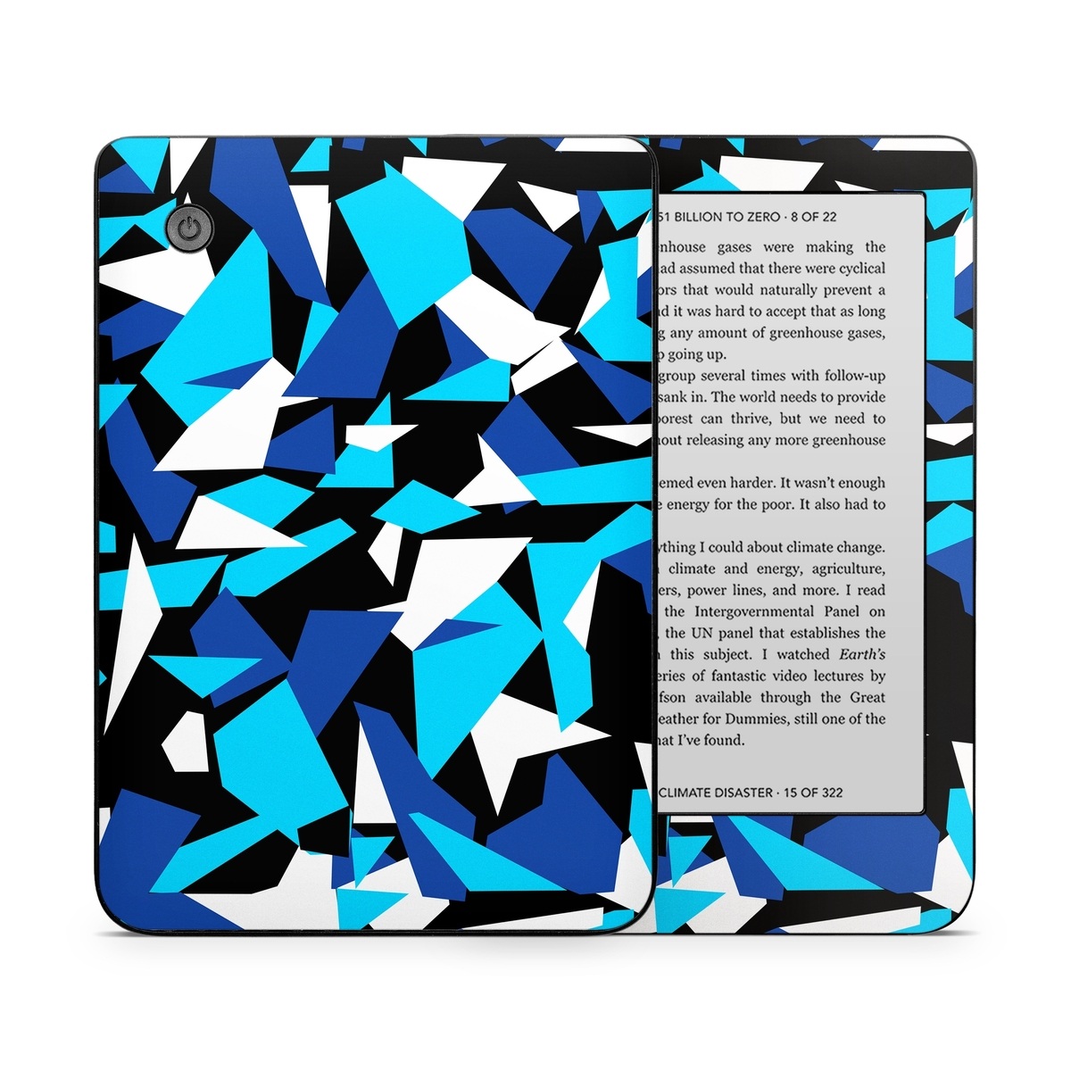 Kobo Clara 2E Skin design of Blue, Pattern, Turquoise, Cobalt blue, Teal, Design, Electric blue, Graphic design, Triangle, Font, with blue, white, black colors