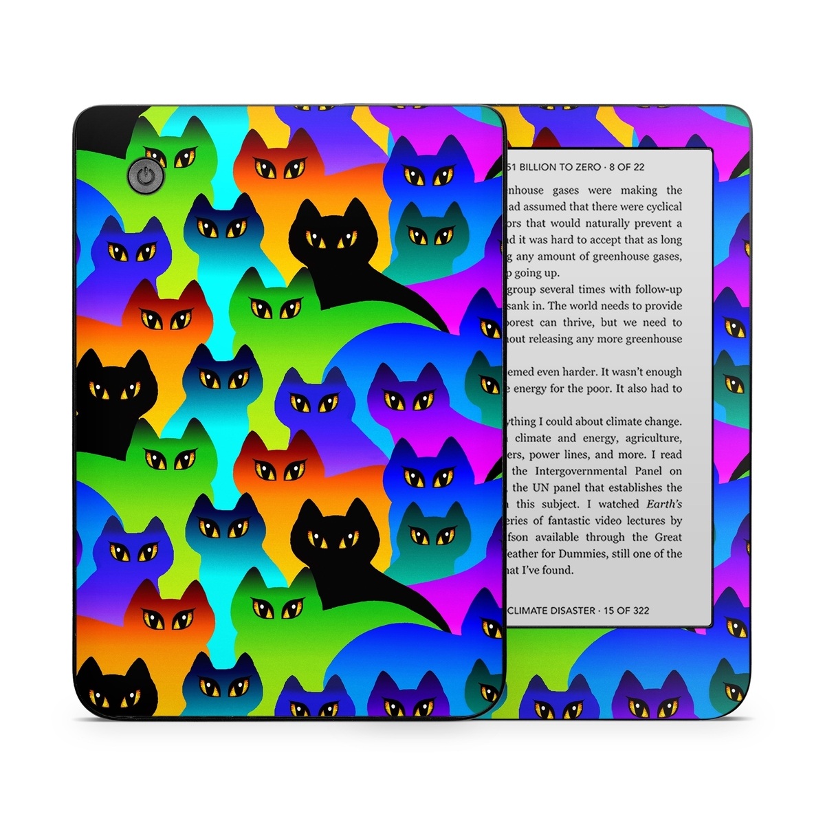 Kobo Clara 2E Skin design of Black cat, Purple, Cat, Small to medium-sized cats, Pattern, Design, Felidae, Illustration, Art, with black, blue, green, purple colors