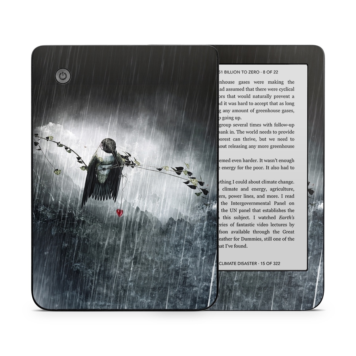 Kobo Clara 2E Skin design of Water, Cg artwork, Graphic design, Fictional character, Darkness, Illustration, with black, gray, white, red colors