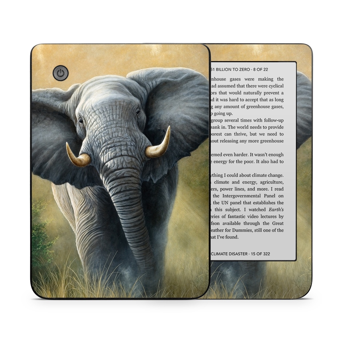 Kobo Clara 2E Skin design of Terrestrial animal, Elephants and Mammoths, Vertebrate, Wildlife, Mammal, African elephant, Indian elephant, Grassland, Working animal, Tusk, with gray, white, green, brown, yellow, orange colors