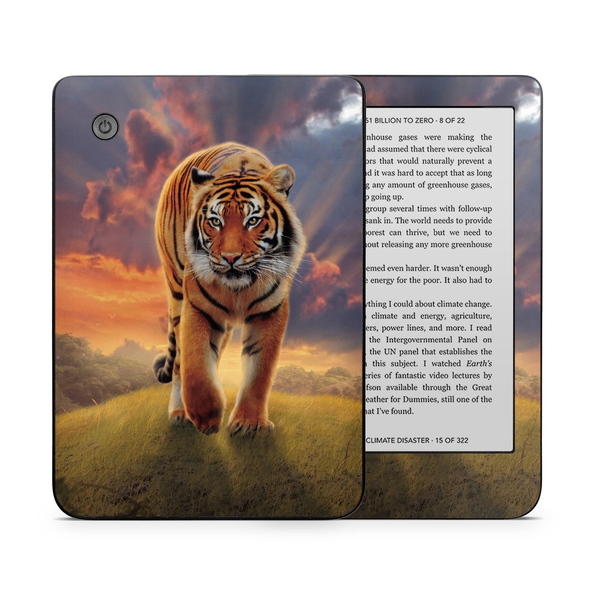 Kobo Clara 2E Skin design of Tiger, Wildlife, Bengal tiger, Mammal, Felidae, Siberian tiger, Sky, Big cats, Terrestrial animal, Carnivore, with black, white, yellow, red, green, blue colors