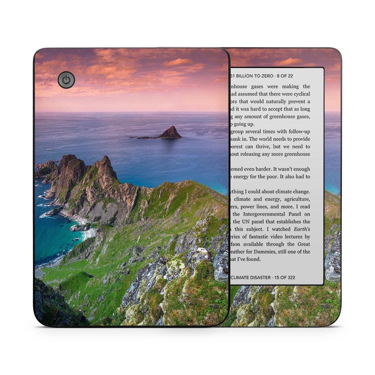 Kobo Clara 2E Skin design of Body of water, Nature, Sky, Coast, Sea, Headland, Natural landscape, Promontory, Coastal and oceanic landforms, Cliff, with red, orange, green, blue, yellow colors