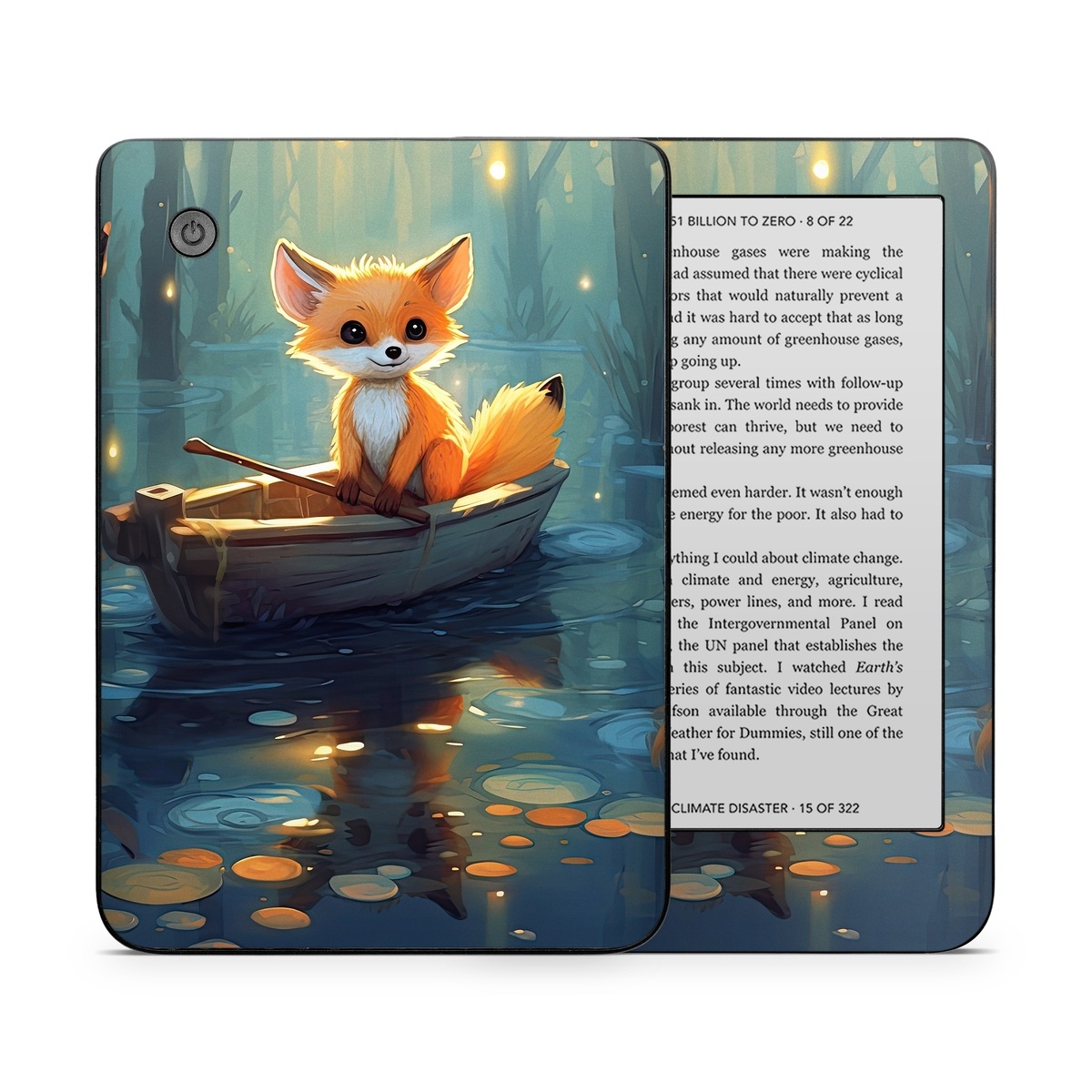 Kobo Clara 2E Skin design of Water, Boat, Light, Nature, Organism, Orange, Cartoon, Watercraft, Art, Plant, with blue, yellow, orange, white, black, gray, green, brown colors