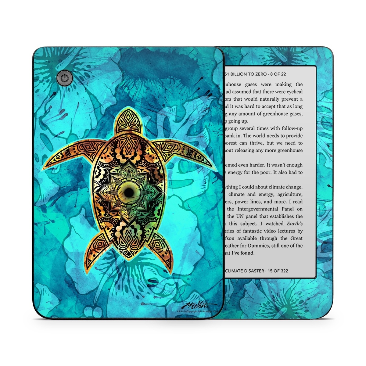 Kobo Clara 2E Skin design of Sea turtle, Green sea turtle, Turtle, Hawksbill sea turtle, Tortoise, Reptile, Loggerhead sea turtle, Illustration, Art, Pattern, with blue, black, green, gray, red colors