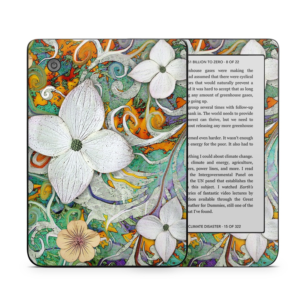 Kobo Clara 2E Skin design of Flower, Pattern, Plant, Wildflower, Floral design, Petal, Art, Painting, Visual arts, Wallpaper, with gray, black, green, blue, red colors