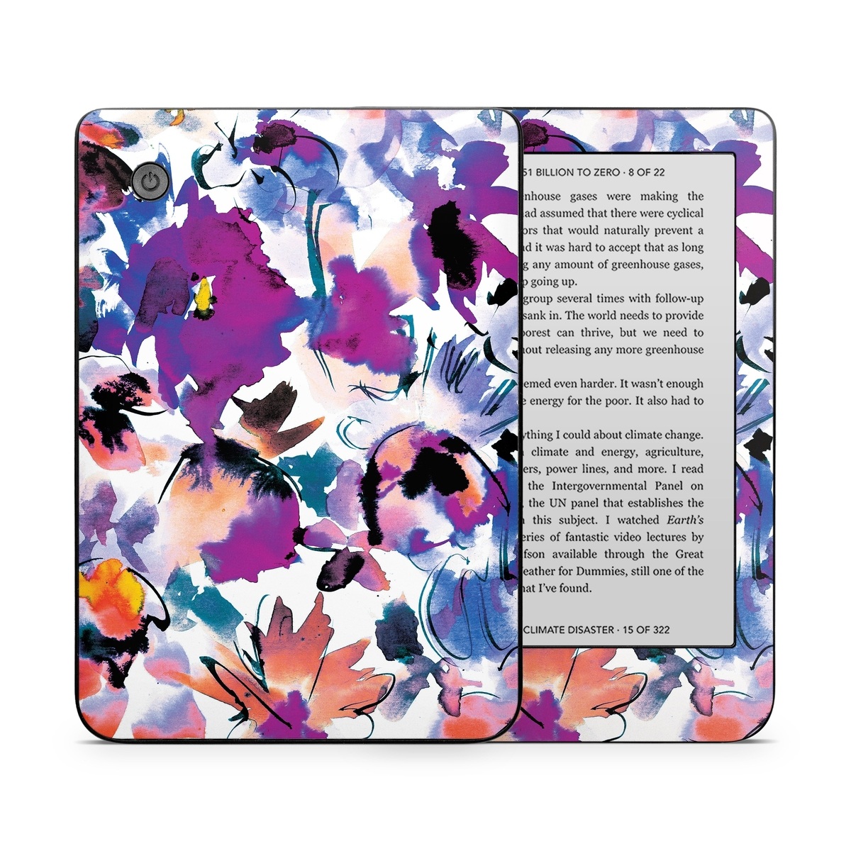 Kobo Clara 2E Skin design of Product, Purple, Illustration, Graphic design, Plant, Clip art, Flower, Graphics, Wildflower, Watercolor paint, with white, purple, pink, yellow, blue, black colors