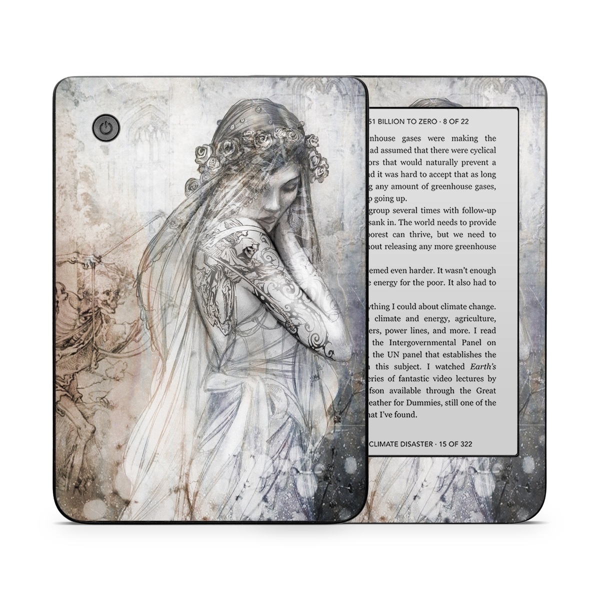 Kobo Clara 2E Skin design of Lady, Art, Illustration, Drawing, Painting, Sketch, Mythology, Figure drawing, Long hair, Visual arts, with white, gray, black colors