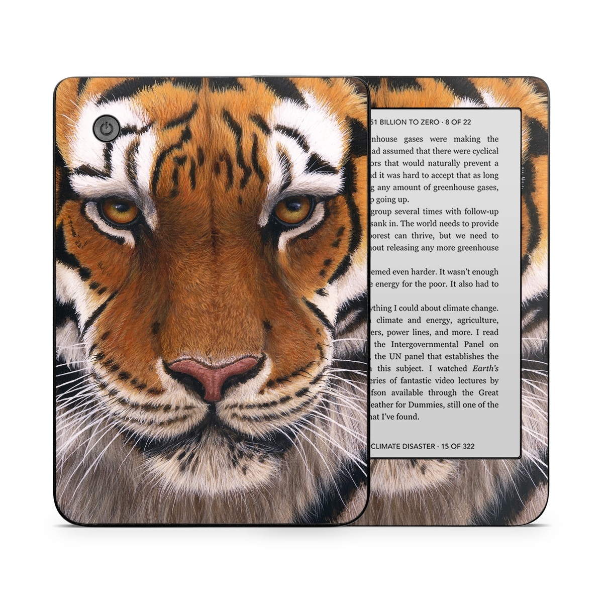 Kobo Clara 2E Skin design of Tiger, Mammal, Wildlife, Terrestrial animal, Vertebrate, Bengal tiger, Whiskers, Siberian tiger, Felidae, Snout, with black, gray, red, green, pink colors