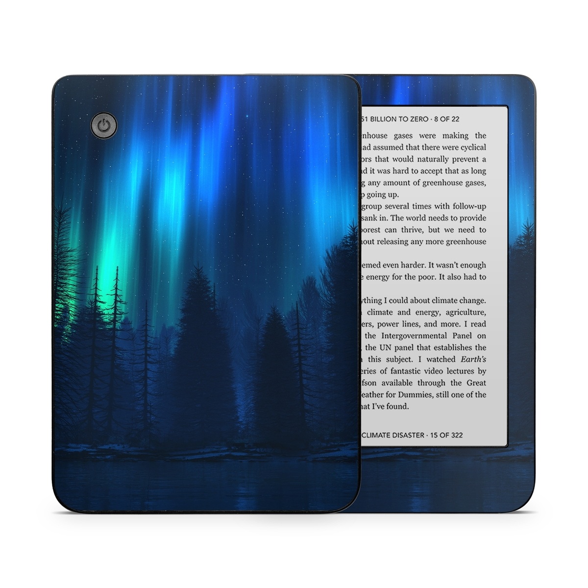 Kobo Clara 2E Skin design of Blue, Light, Natural environment, Tree, Sky, Forest, Darkness, Aurora, Night, Electric blue, with black, blue colors