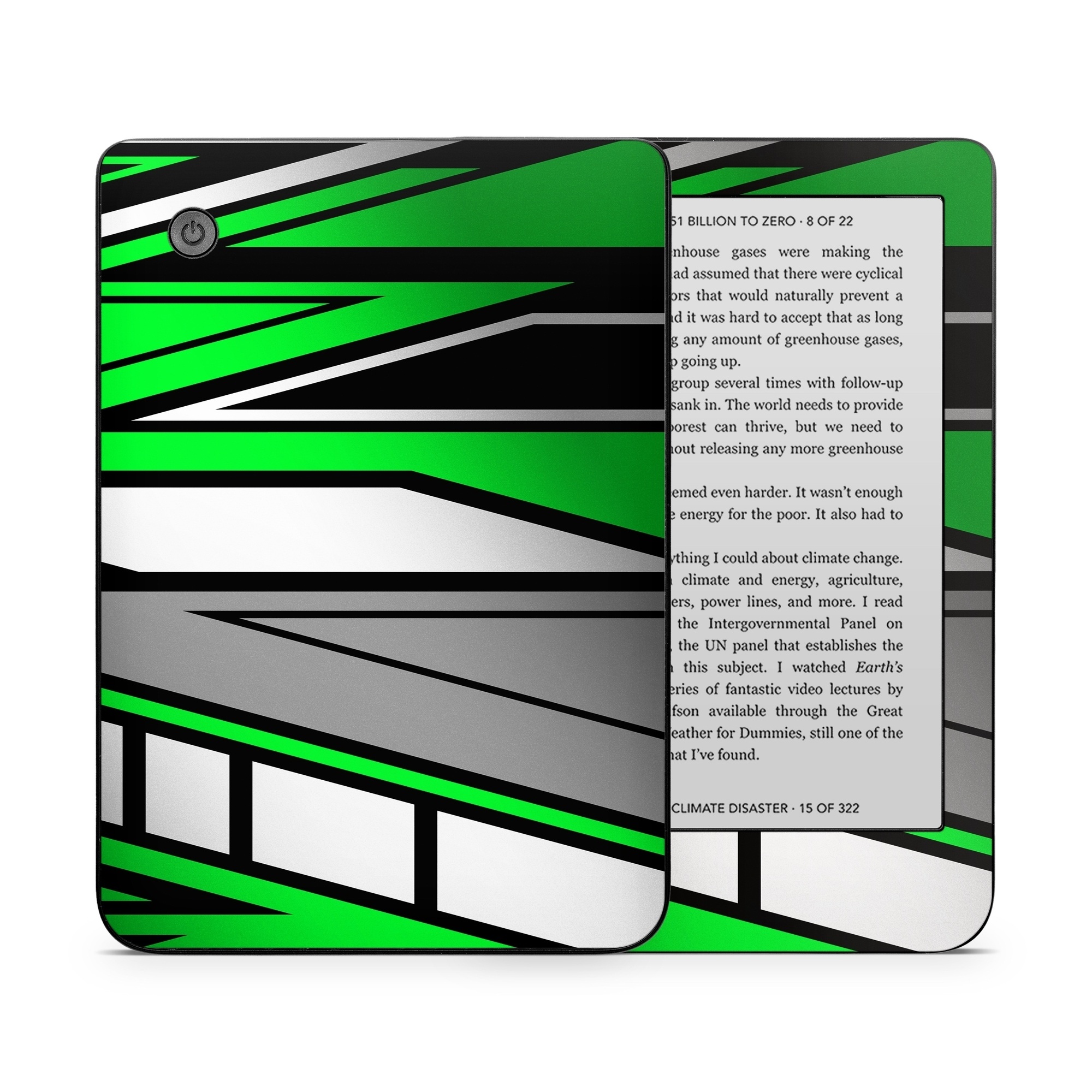 Kobo Clara 2E Skin design of Colorfulness, Green, Rectangle, Slope, Font, Line, Material property, Parallel, Tints and shades, Graphics, with black, green, white, gray colors