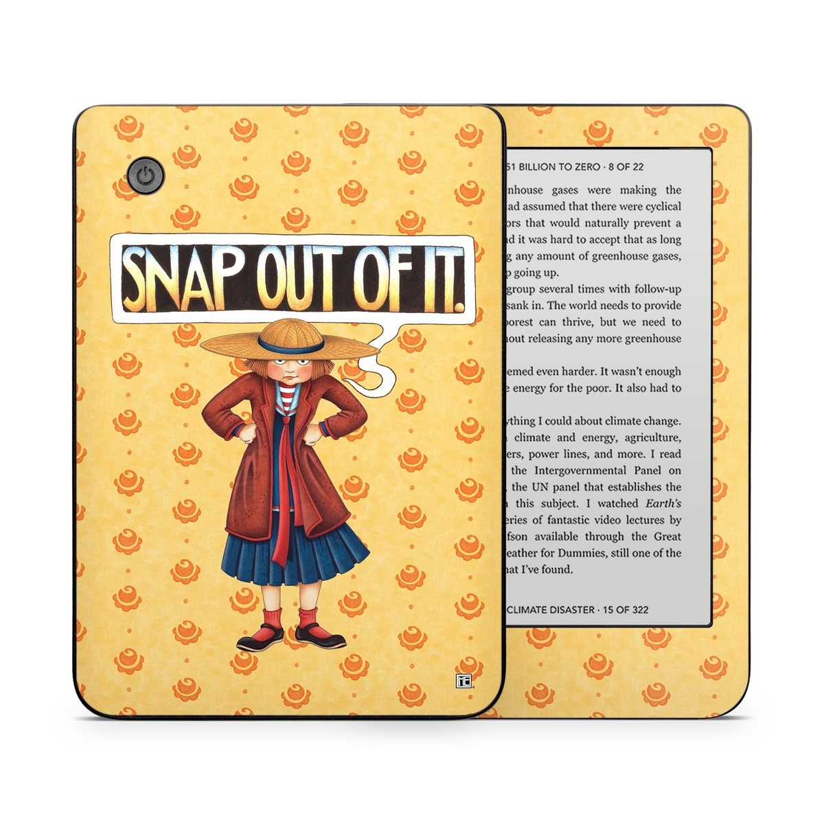 Kobo Clara 2E Skin design of Cartoon, Illustration, Poster, Animated cartoon, Fiction, Anime, Art, Fictional character, Games, with pink, orange, black, red, gray, white colors