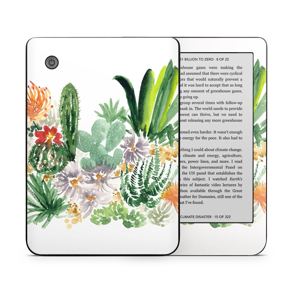 Kobo Clara 2E Skin design of Cactus, Plant, Flower, Botany, Leaf, Illustration, Pine, Grass, Succulent plant, Branch, with white, green, red, orange colors