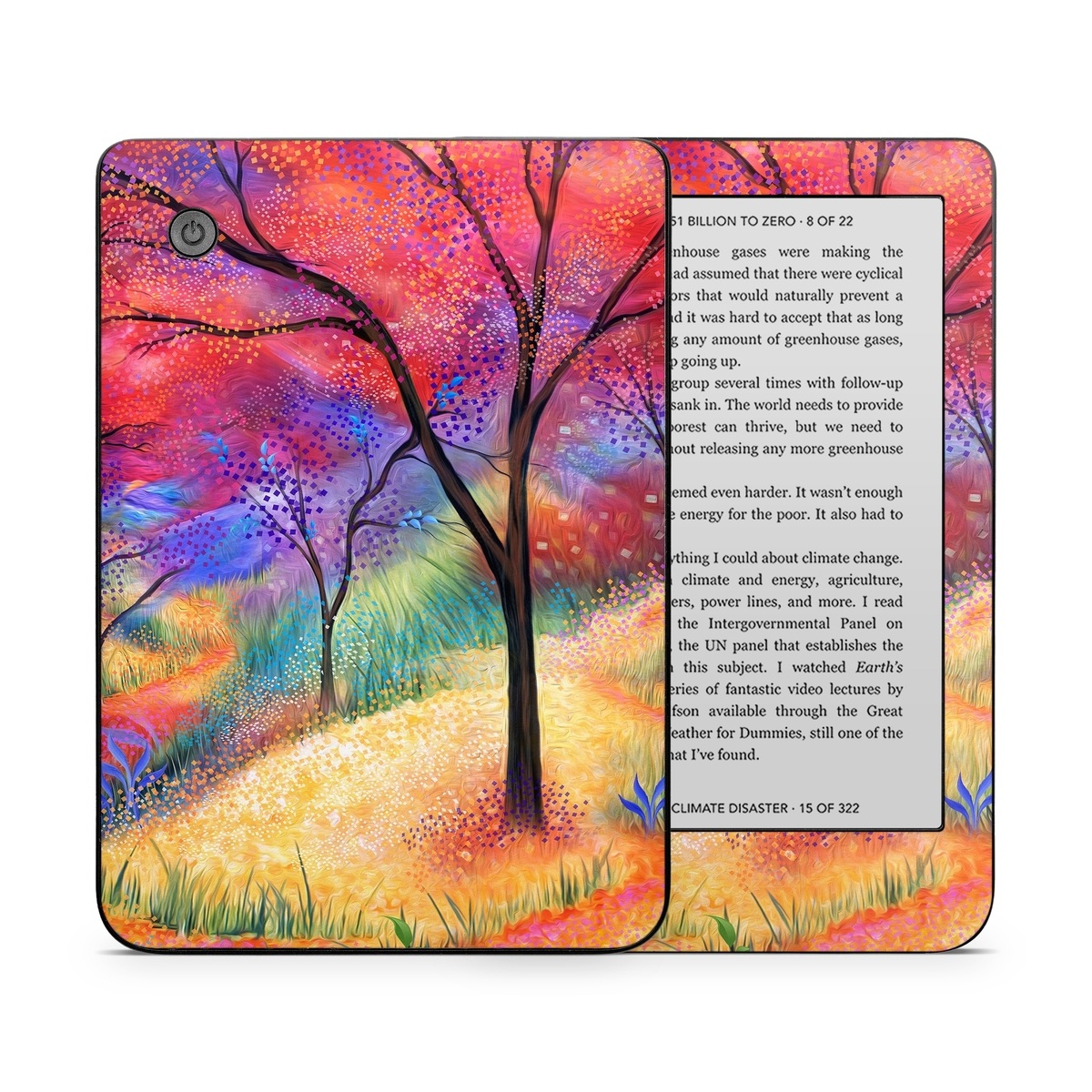Kobo Clara 2E Skin design of Plant, Art paint, Paint, Botany, Natural environment, Natural landscape, Leaf, Branch, People in nature, Tree, with red, blue, yellow, green, purple, orange, black, white colors