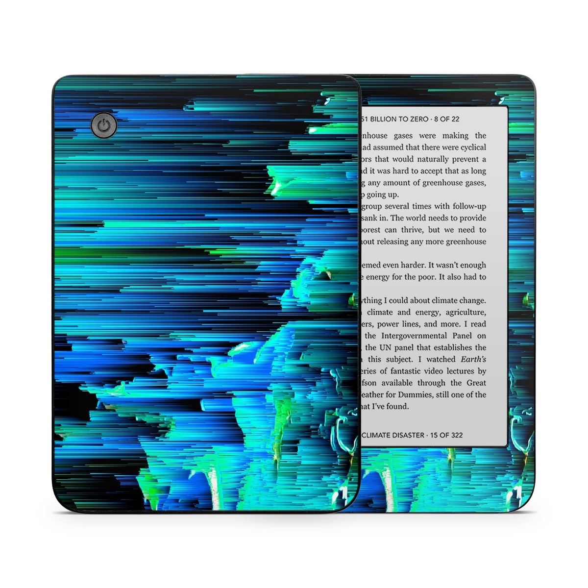Kobo Clara 2E Skin design of Blue, Green, Turquoise, Light, Colorfulness, Electric blue, with blue, green, black, white colors