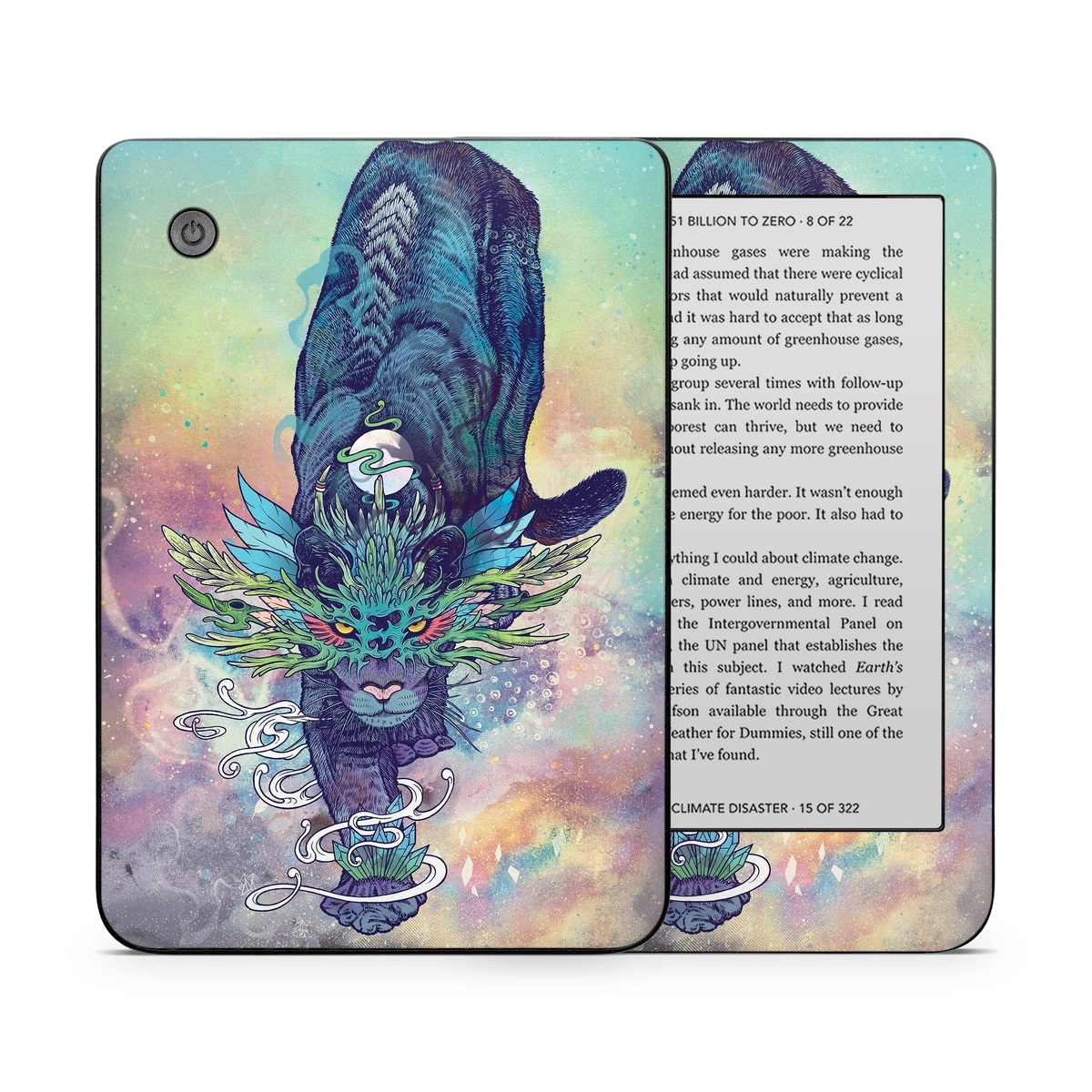 Kobo Clara 2E Skin design of Illustration, Fictional character, Graphic design, Demon, Art, Fiction, Cg artwork, Supernatural creature, with blue, green, black, white, yellow, orange, pink, purple colors