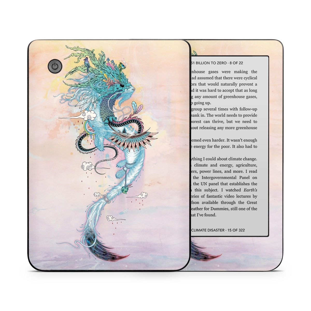 Kobo Clara 2E Skin design of Illustration, Water, Watercolor paint, Art, Fictional character, Graphic design, Mythology, Visual arts, Painting, Drawing, with yellow, pink, blue, green colors