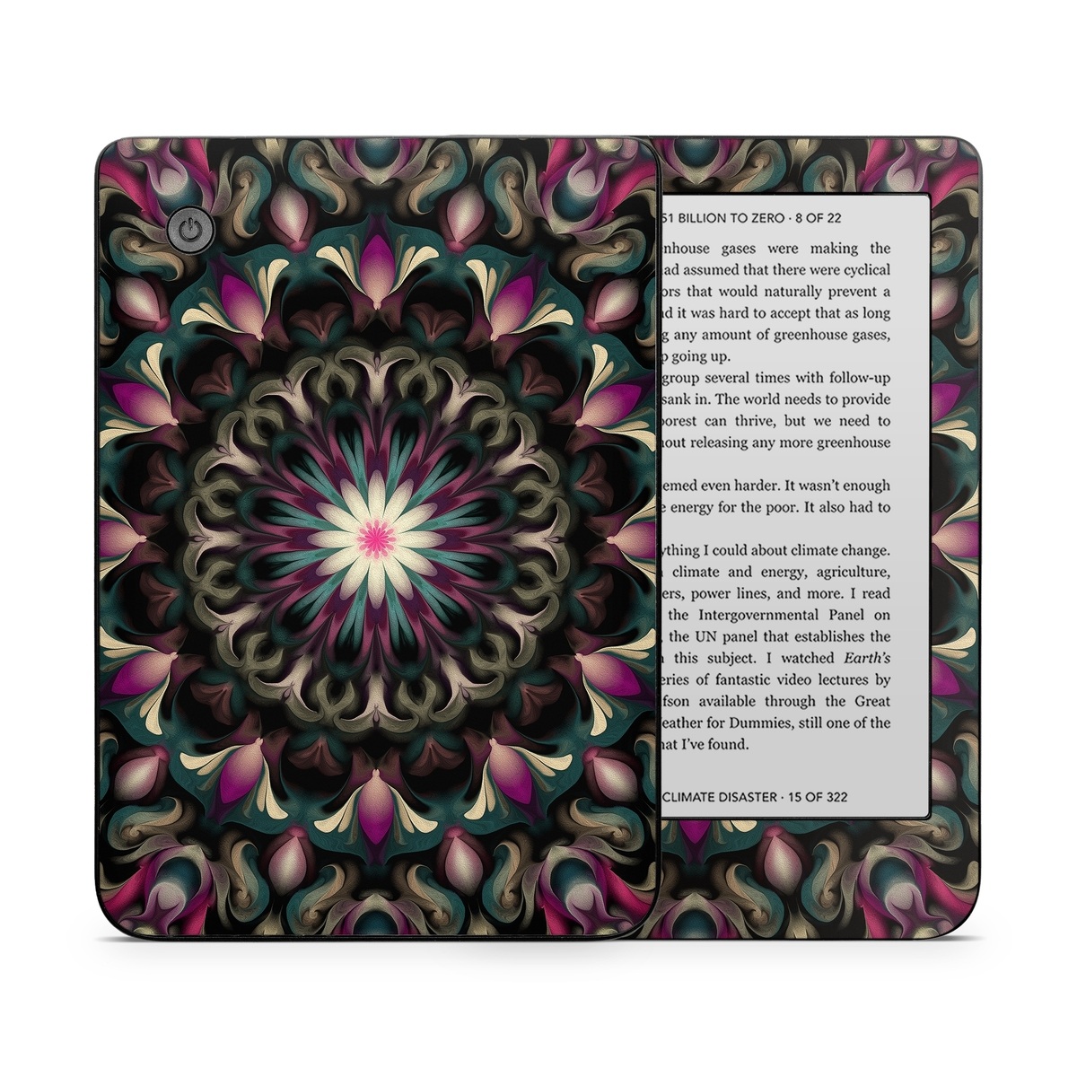 Kobo Clara 2E Skin design of Fractal art, Pattern, Pink, Psychedelic art, Art, Kaleidoscope, Design, Symmetry, Visual arts, Textile, with black, purple, white, green, blue colors