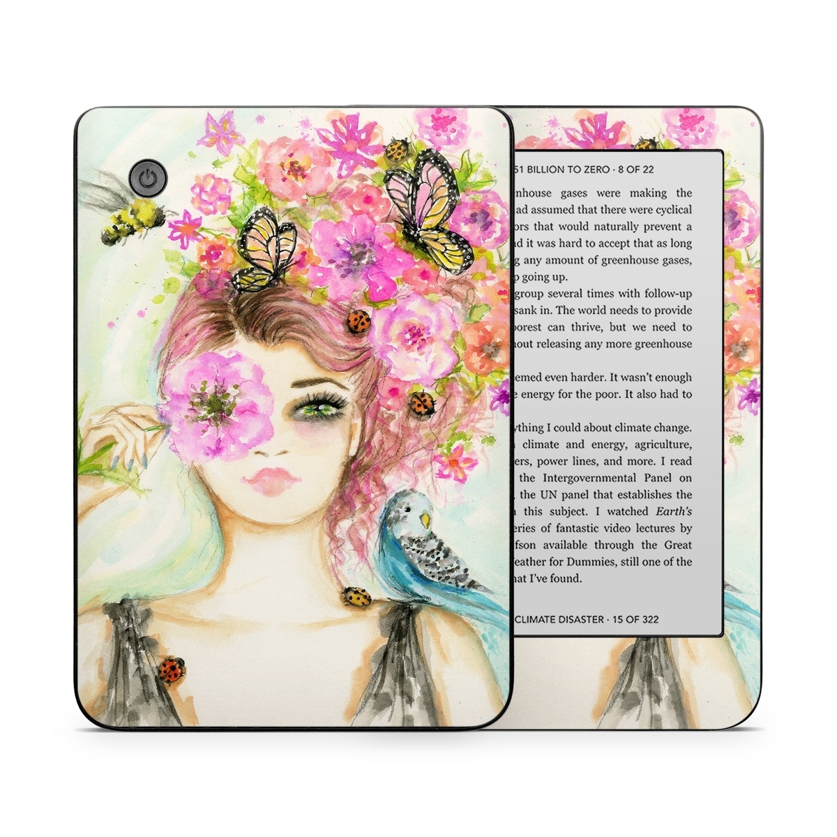 Kobo Clara 2E Skin design of Face, Watercolor paint, Illustration, Pink, Head, Fashion illustration, Beauty, Art, Cheek, Painting, with white, pink, green, blue, yellow, red, brown colors
