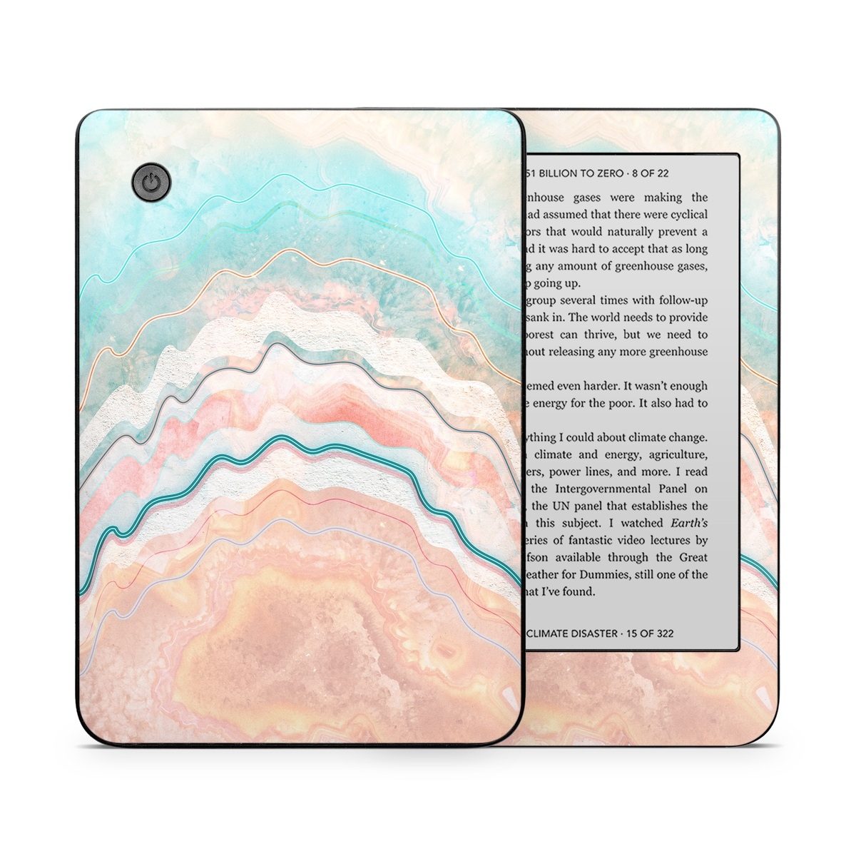 Kobo Clara 2E Skin design of Aqua, Line, Pattern, Watercolor paint, Design, Illustration, Art, with blue, pink, white, orange, yellow colors