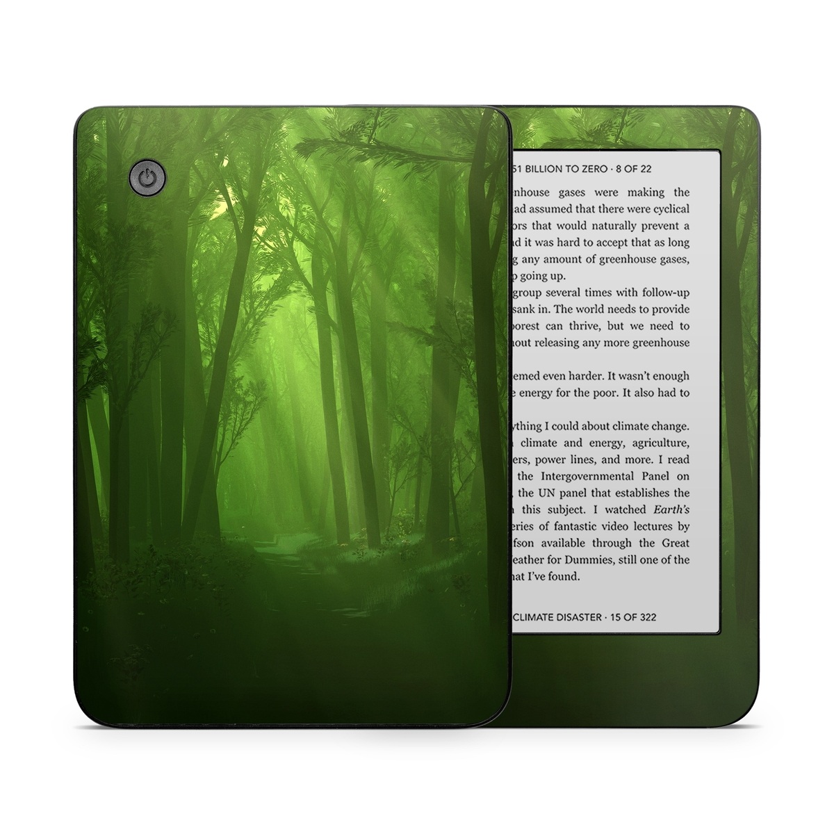 Kobo Clara 2E Skin design of Nature, Green, Forest, Old-growth forest, Woodland, Natural environment, Vegetation, Tree, Natural landscape, Atmospheric phenomenon, with black, green colors