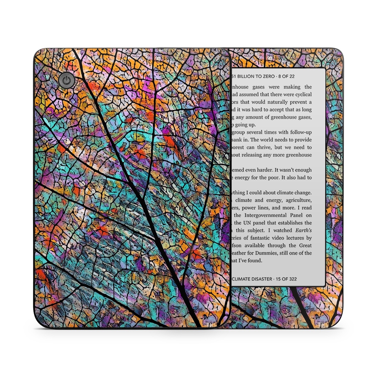 Kobo Clara 2E Skin design of Pattern, Colorfulness, Line, Branch, Tree, Leaf, Design, Visual arts, Glass, Plant, with black, gray, red, blue, green colors
