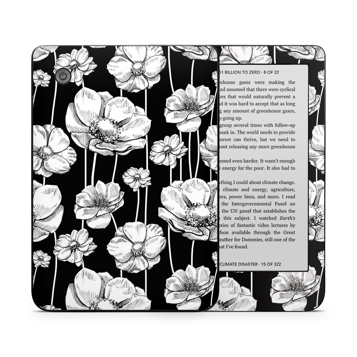 Kobo Clara 2E Skin design of Flower, Black-and-white, Plant, Botany, Petal, Design, Wildflower, Monochrome photography, Pattern, Monochrome, with black, gray, white colors