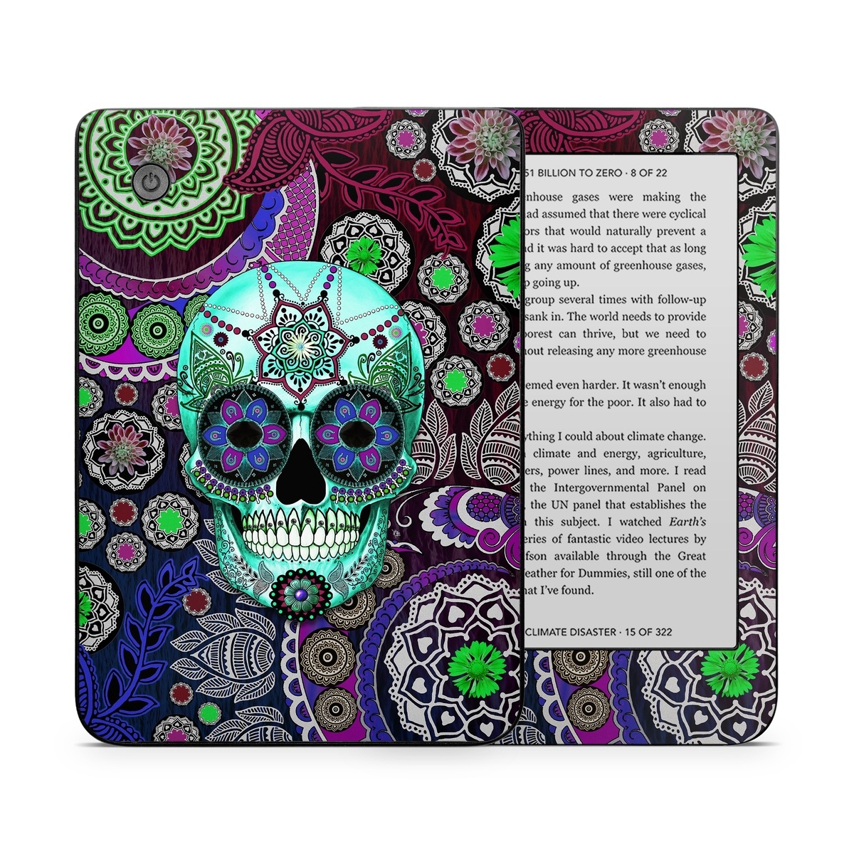 Kobo Clara 2E Skin design of Psychedelic art, Pattern, Skull, Purple, Bone, Violet, Design, Visual arts, Art, Magenta, with blue, green, purple, red, green, pink colors