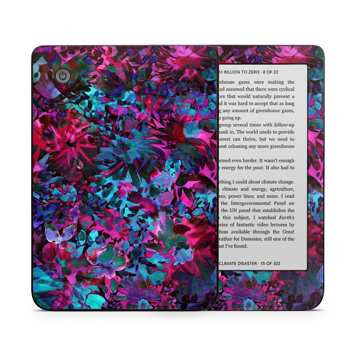 Kobo Clara 2E Skin design of Pink, Purple, Violet, Lilac, Flower, Leaf, Plant, Magenta, Botany, Pattern, with black, pink, purple, blue, green colors