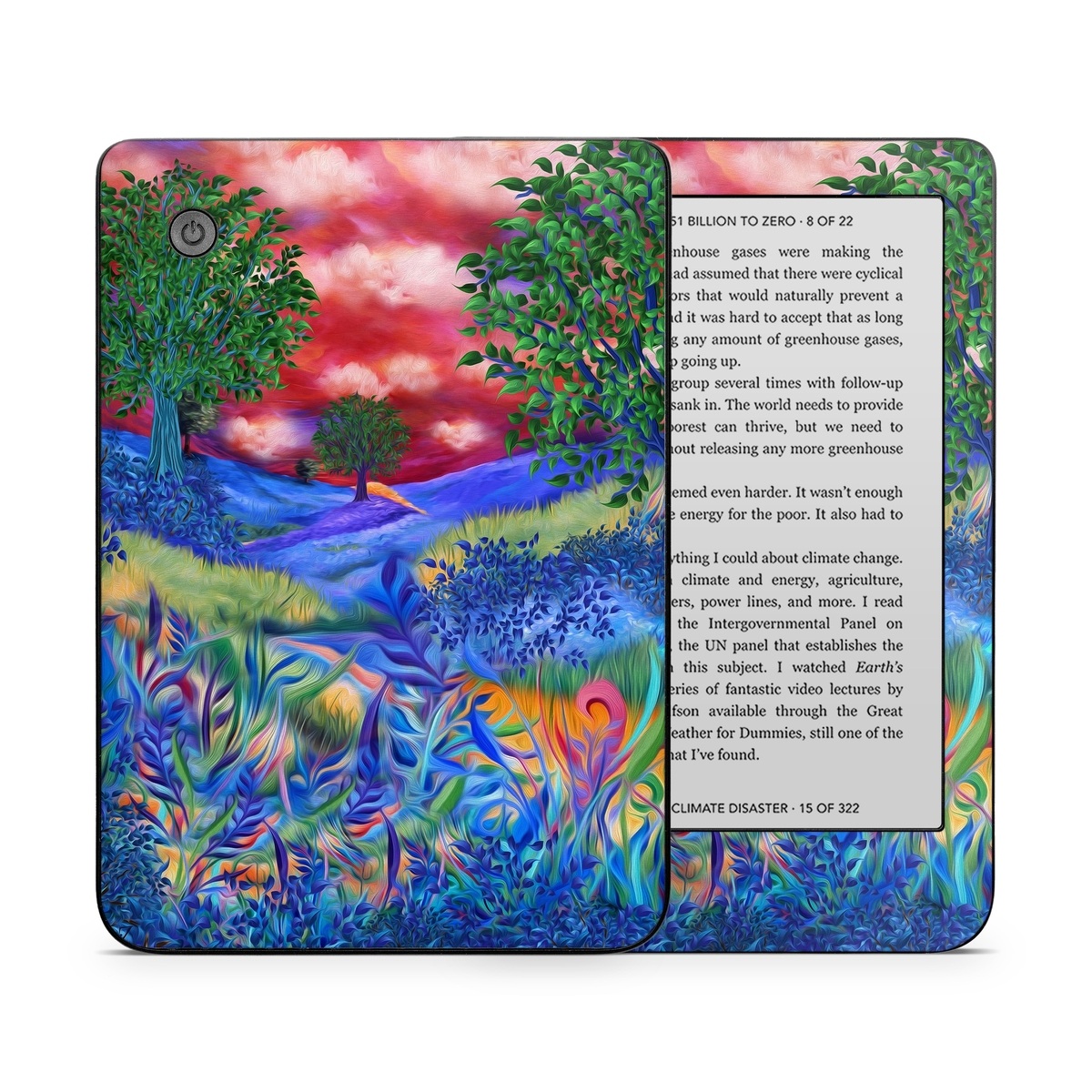 Kobo Clara 2E Skin design of Art paint, Plant, Plant community, Paint, Natural landscape, People in nature, Vegetation, Grass, Art, Painting, with blue, red, green, orange, yellow, pink, white colors