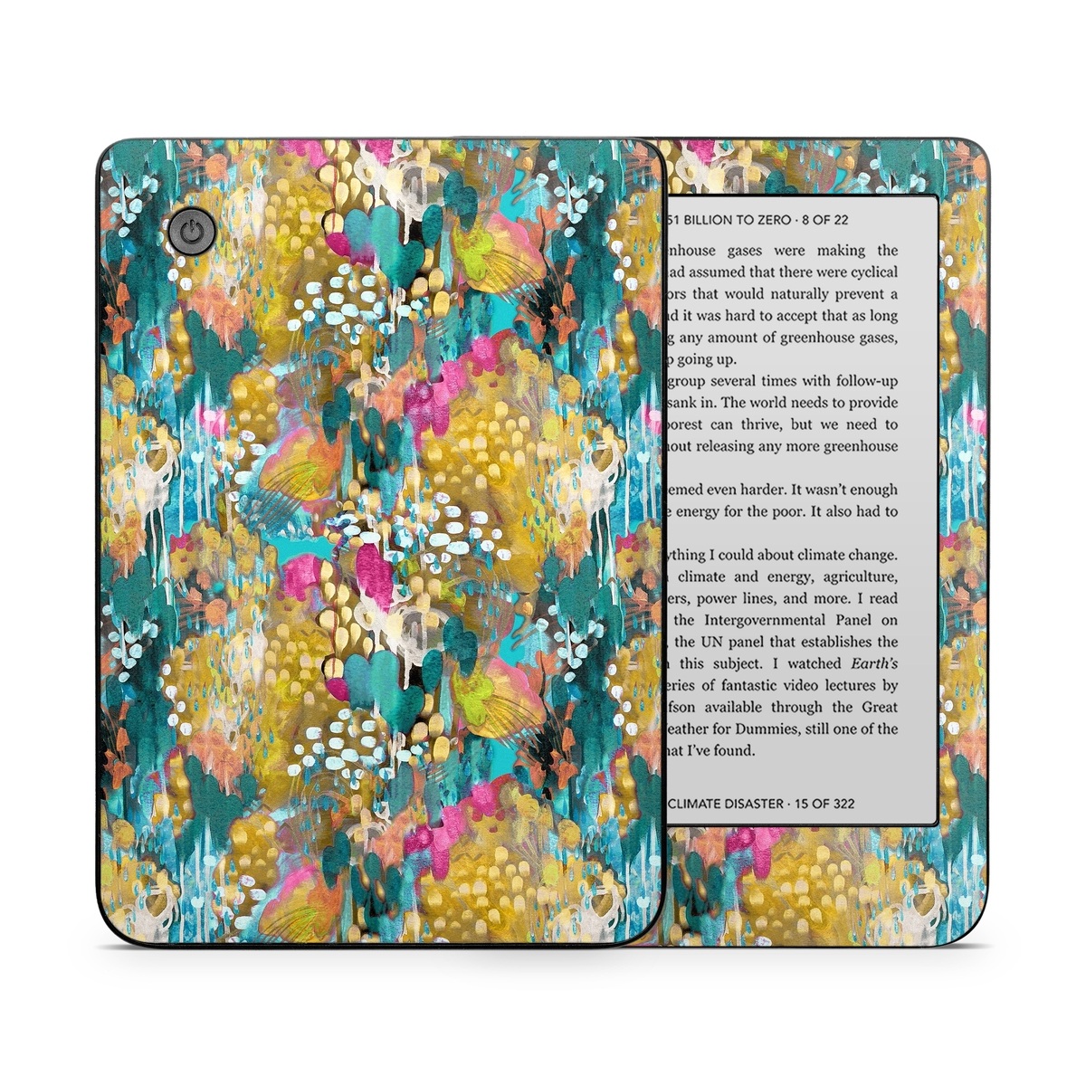 Kobo Clara 2E Skin design of Pattern, Textile, Design, Art, Visual arts, Wildflower, with green, gray, blue, black, red colors