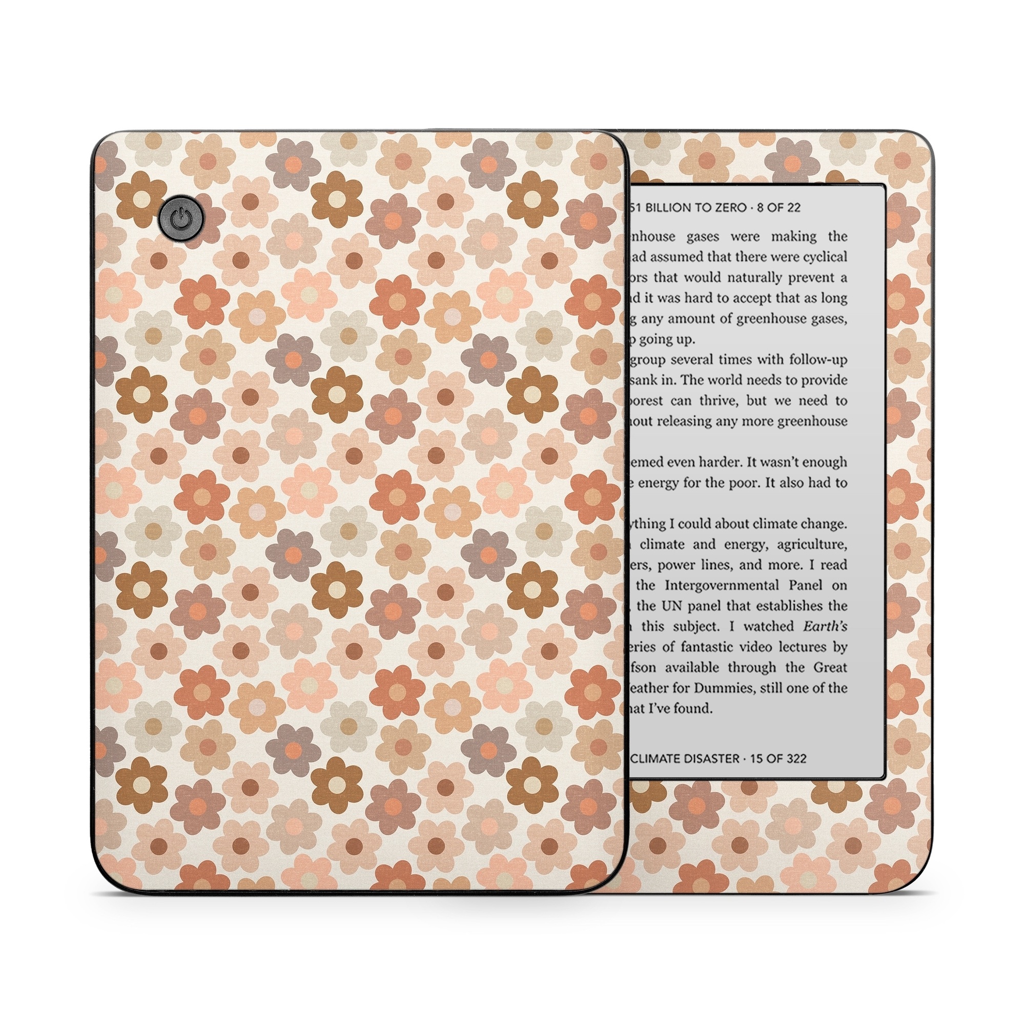 Kobo Clara 2E Skin design of Brown, Orange, Textile, Material property, Pattern, Circle, Symmetry, Font, Tints and shades, Peach, with white, brown, yellow, pink colors