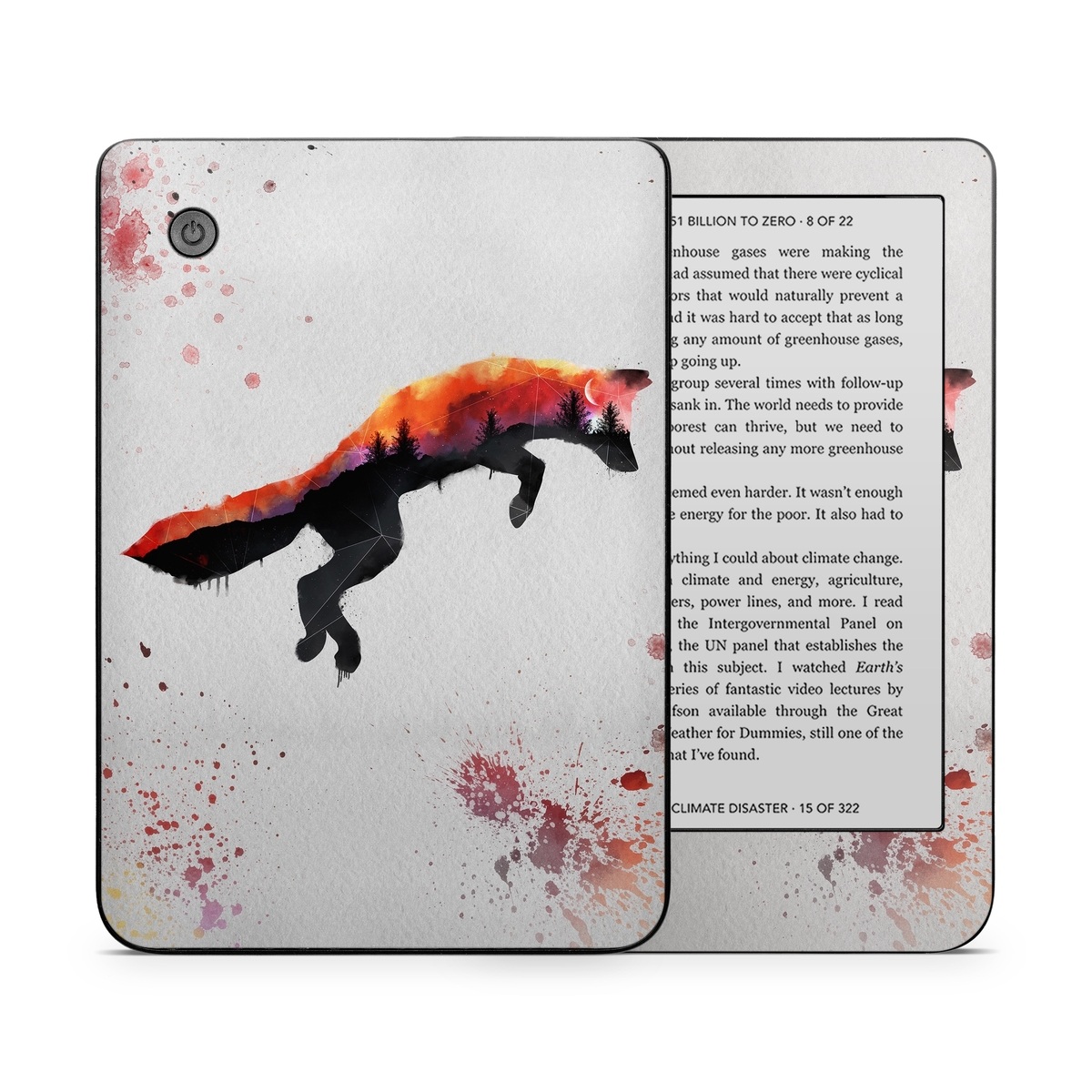 Kobo Clara 2E Skin design of Illustration, Watercolor paint, Art, Graphic design, Painting, Red fox, Visual arts, Paint, Drawing, Tail, with gray, black, red, yellow, orange, white colors