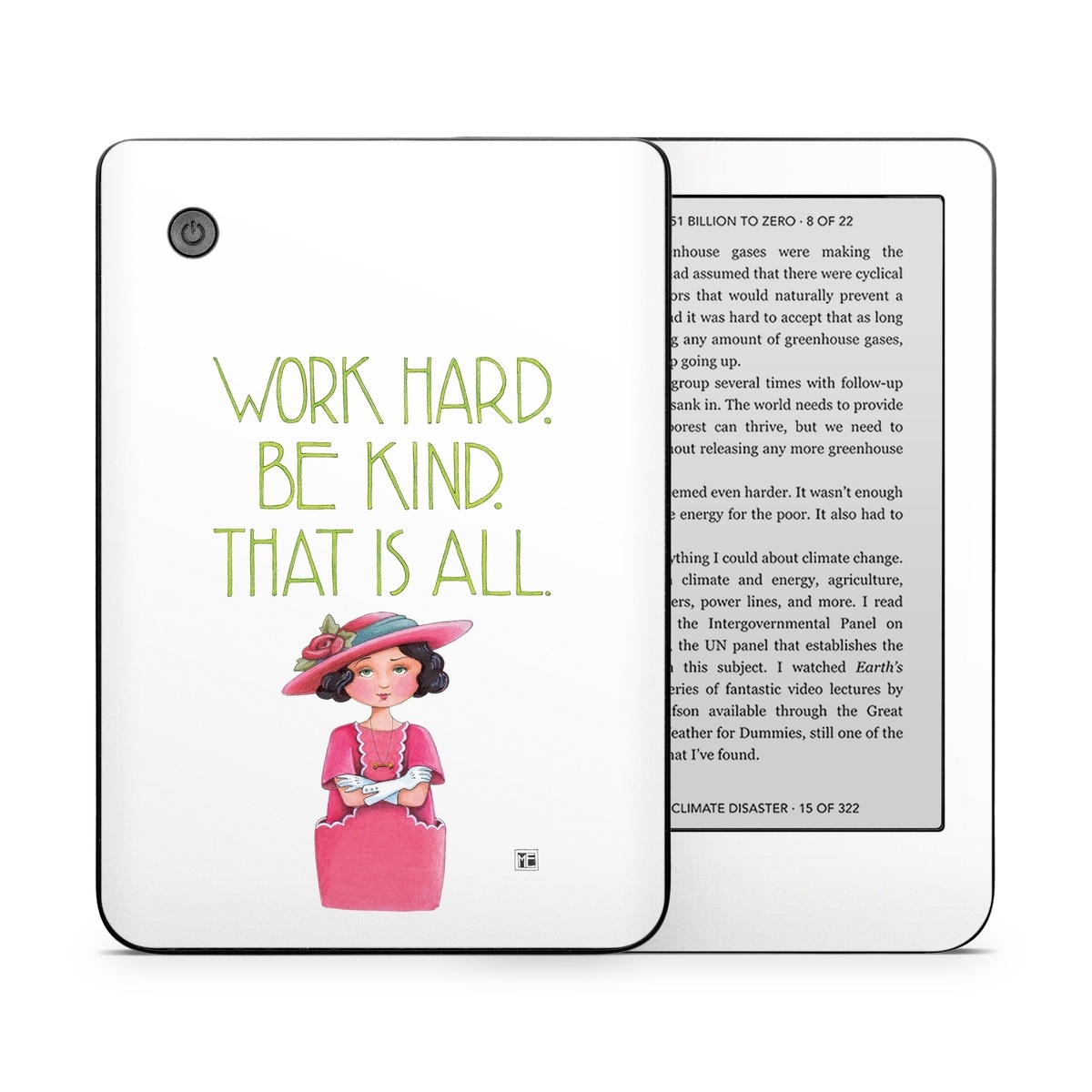 Kobo Clara 2E Skin design of Pink, Headgear, Font, Hat, with white, green, pink, black, white, yellow, blue colors