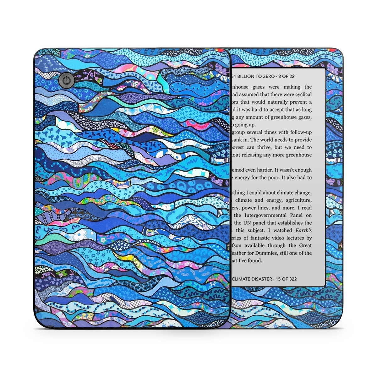 Kobo Clara 2E Skin design of Blue, Pattern, Aqua, Water, Line, Design, Textile, Psychedelic art, Electric blue, with blue, black, gray, purple colors